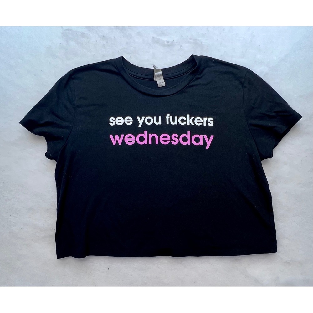Barstool Sports "See You Fuckers Wednesday" Crop Top Black Graphic Tee Large